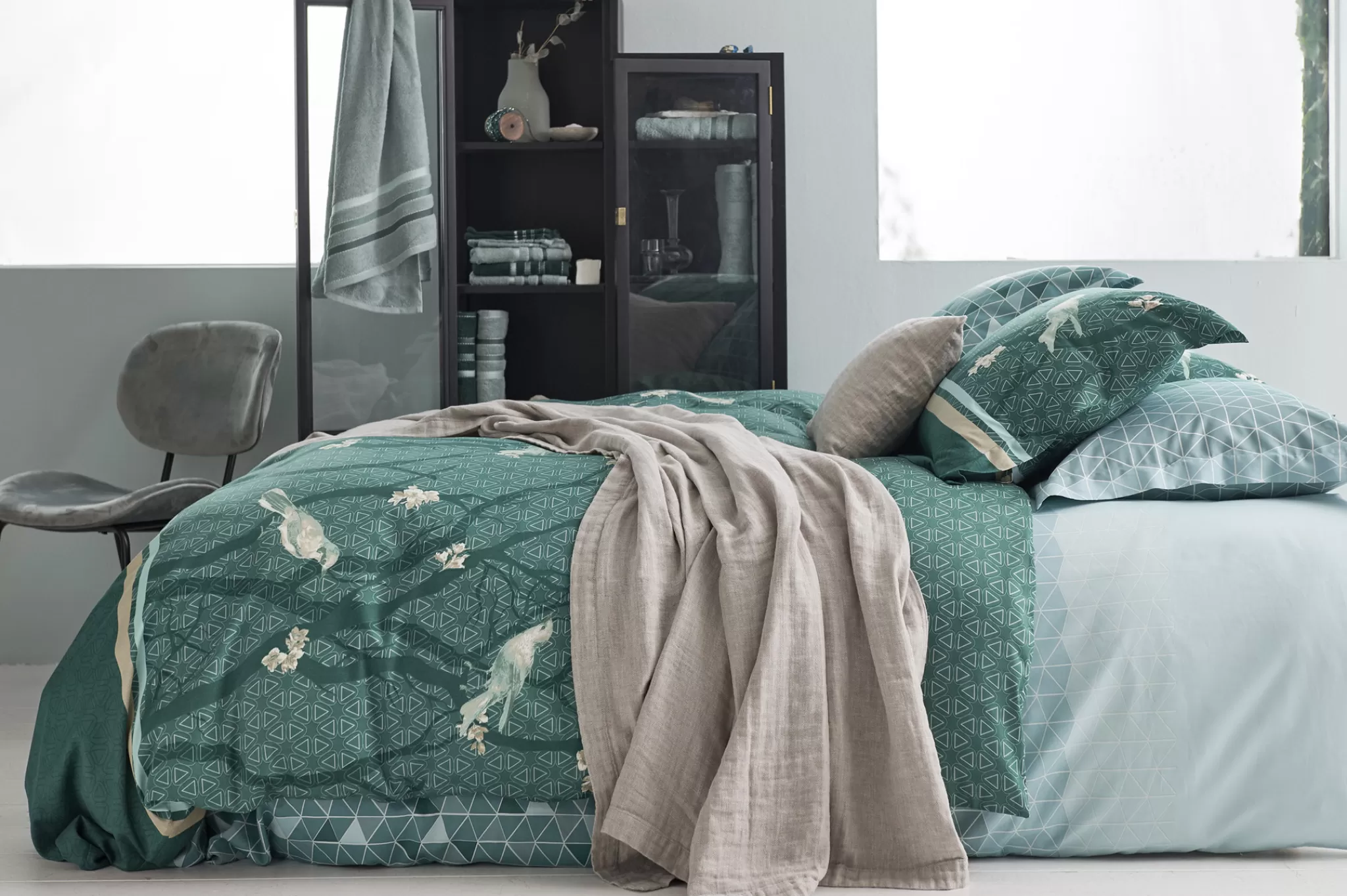 Store Duvet Cover Small Birds Mint Green 200X220 Cm (Satin) Sabr20103 2 Persons